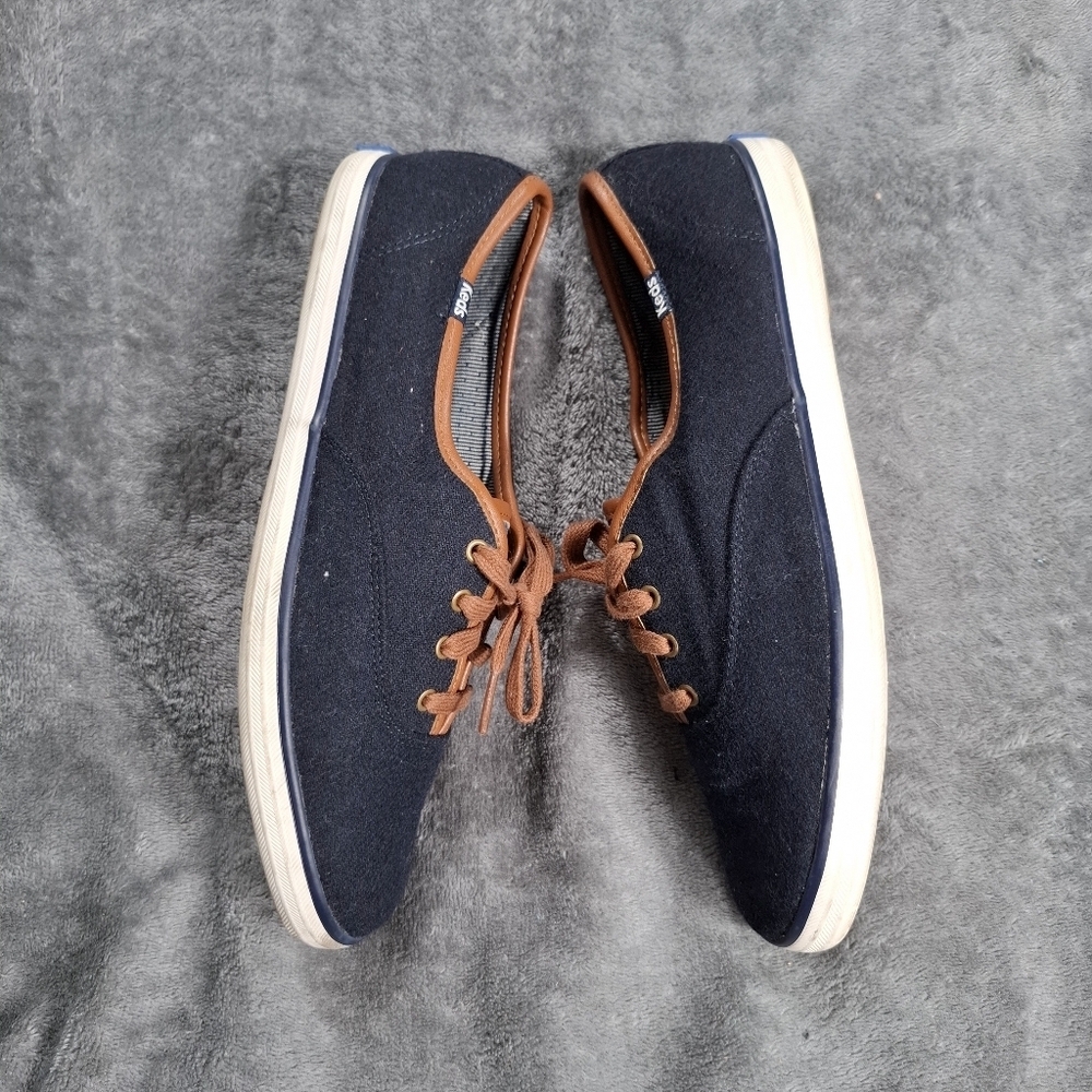 Keds Champion Canvas Shoes Size 9.5 Navy Blue Tan Wool Blend Low Top Sneakers - Picture 4 of 14